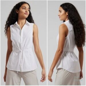 Athleta XXS Levitate Poplin Tank Top White Adjustable Shirt, Active Blouse